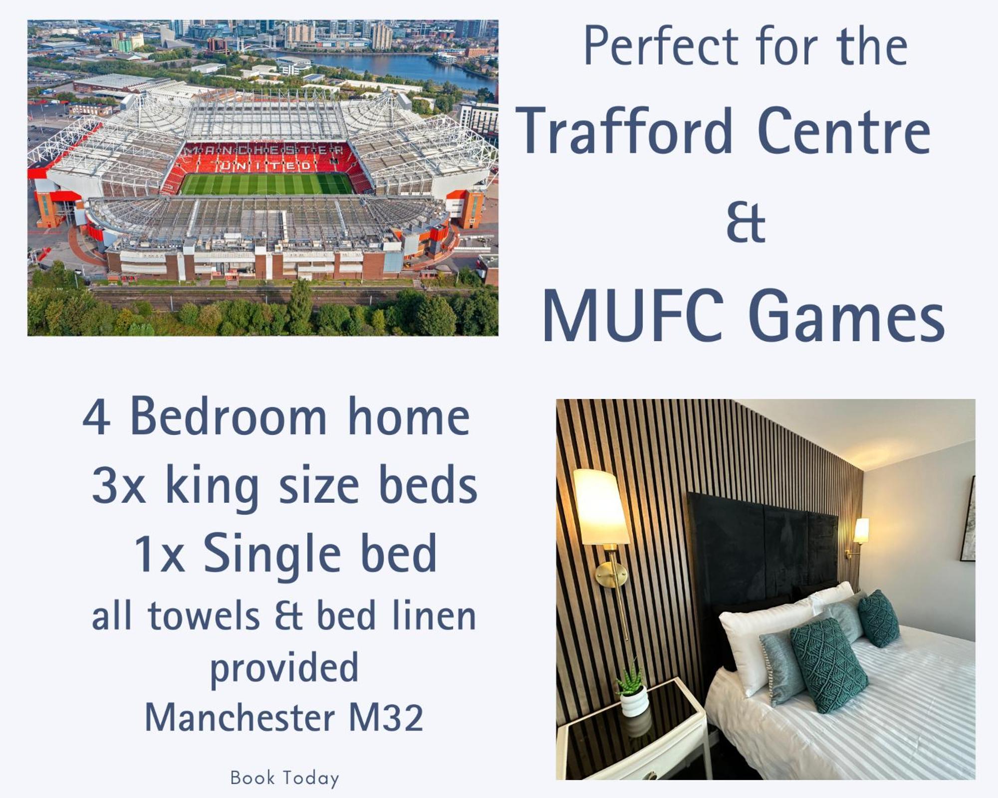 Waterside Mufc & Trafford Centre Townhouse 4 Bedroom Free Parking Manchester